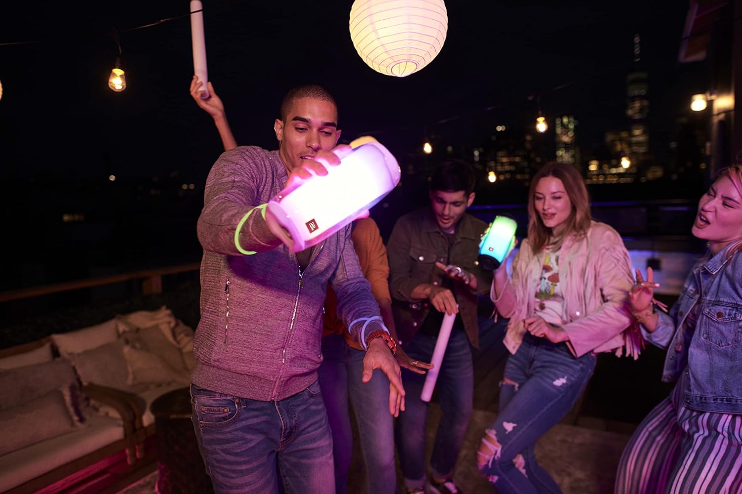 jbl pulse 4 portable bluetooth speaker with 360 degrees led lights powerful sound and deep bass ipx7 waterproof 12 hours of playtime jbl partybo
