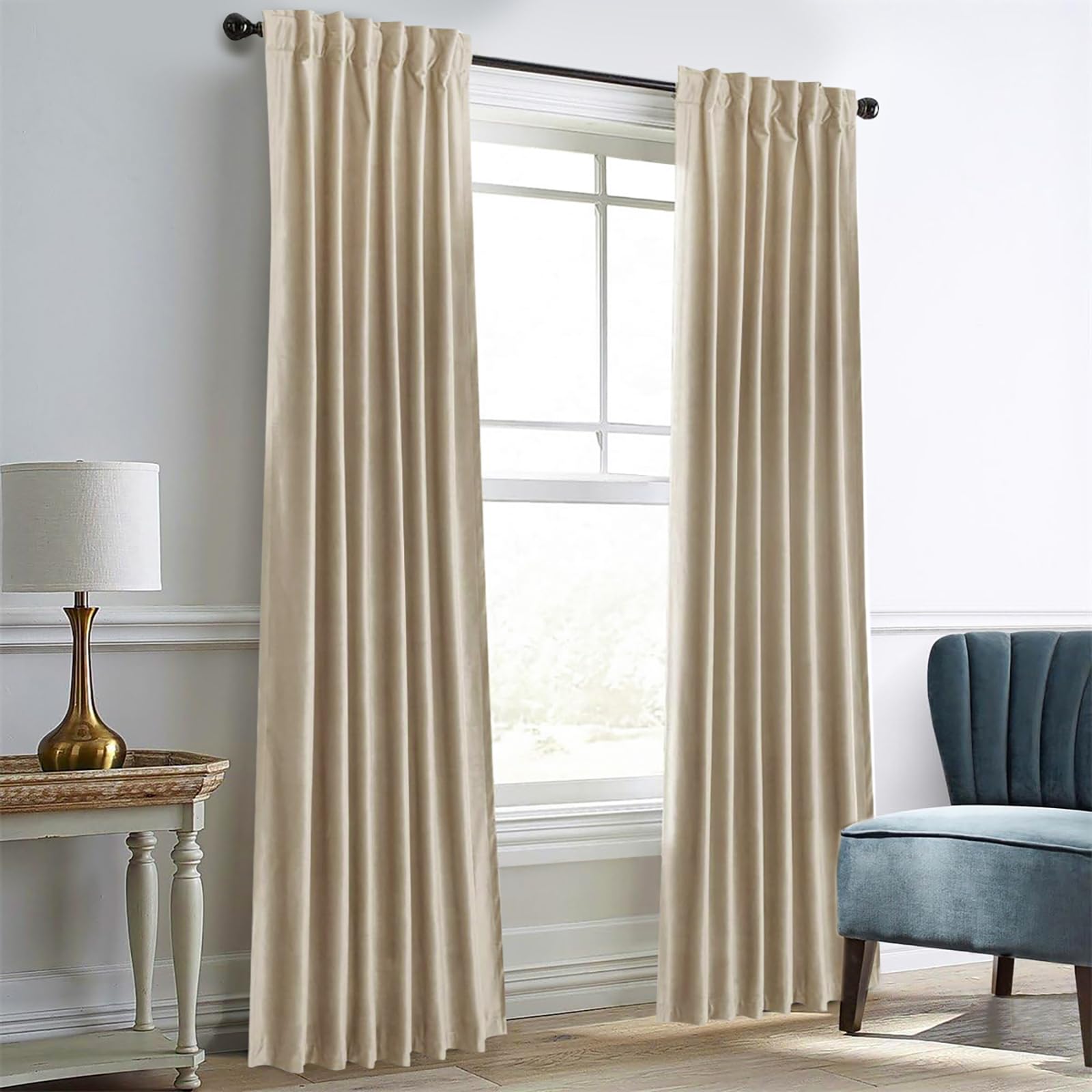 Dreaming Casa Darkening Velvet Curtains for Living Room Thermal Insulated Rod Pocket Back Tab Window Curtain for Bedroom 2 Panels 96 inches Long, 52"