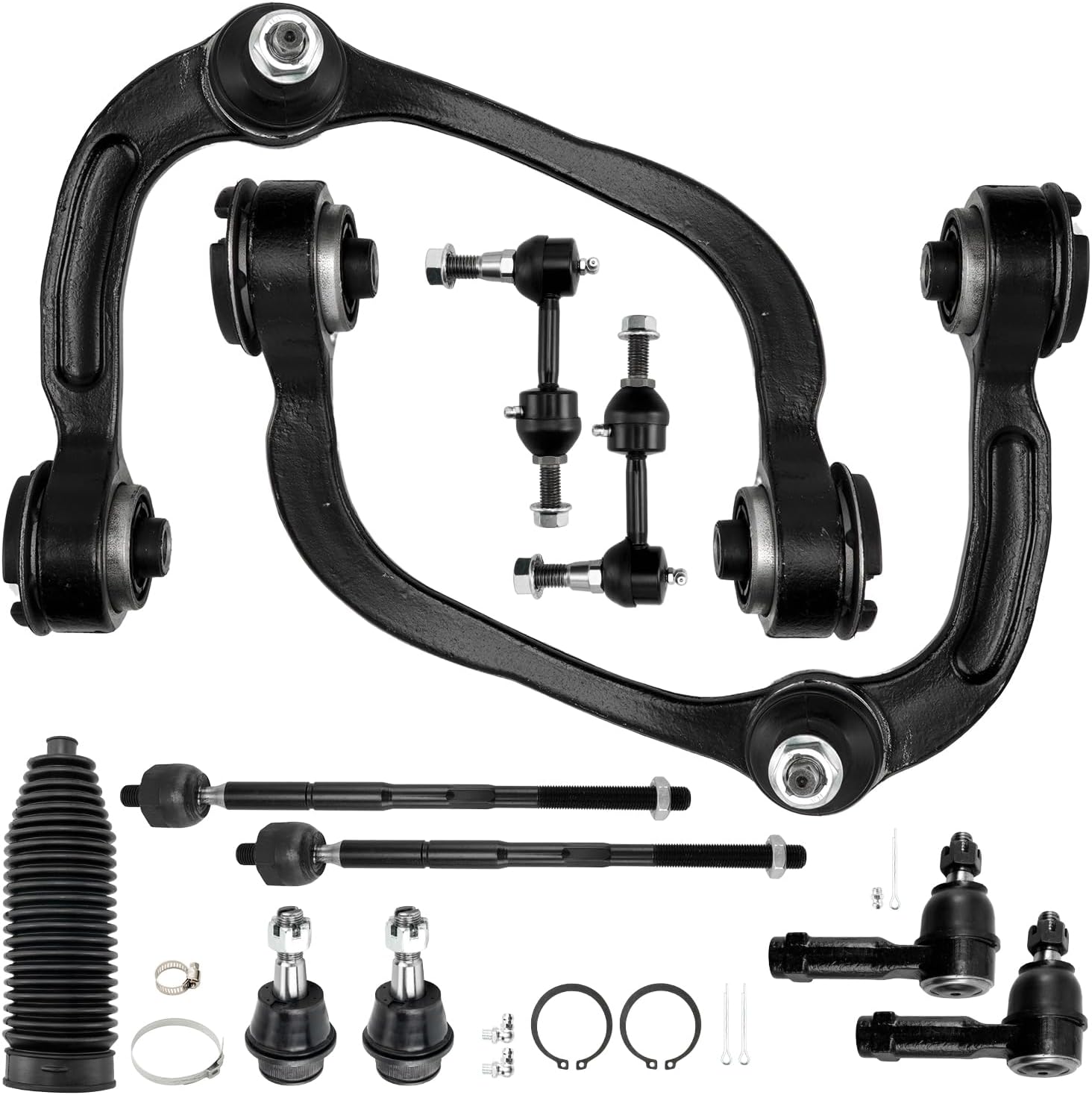 Torchbeam 12pcs Front Upper Control Arms, Front Suspension Kit with Tie Rod Sway Bar Ball Joint Fit For 2WD F150 2004-2005, Replace For K80306 K80308 K80278 Es3691 EV463 K80149