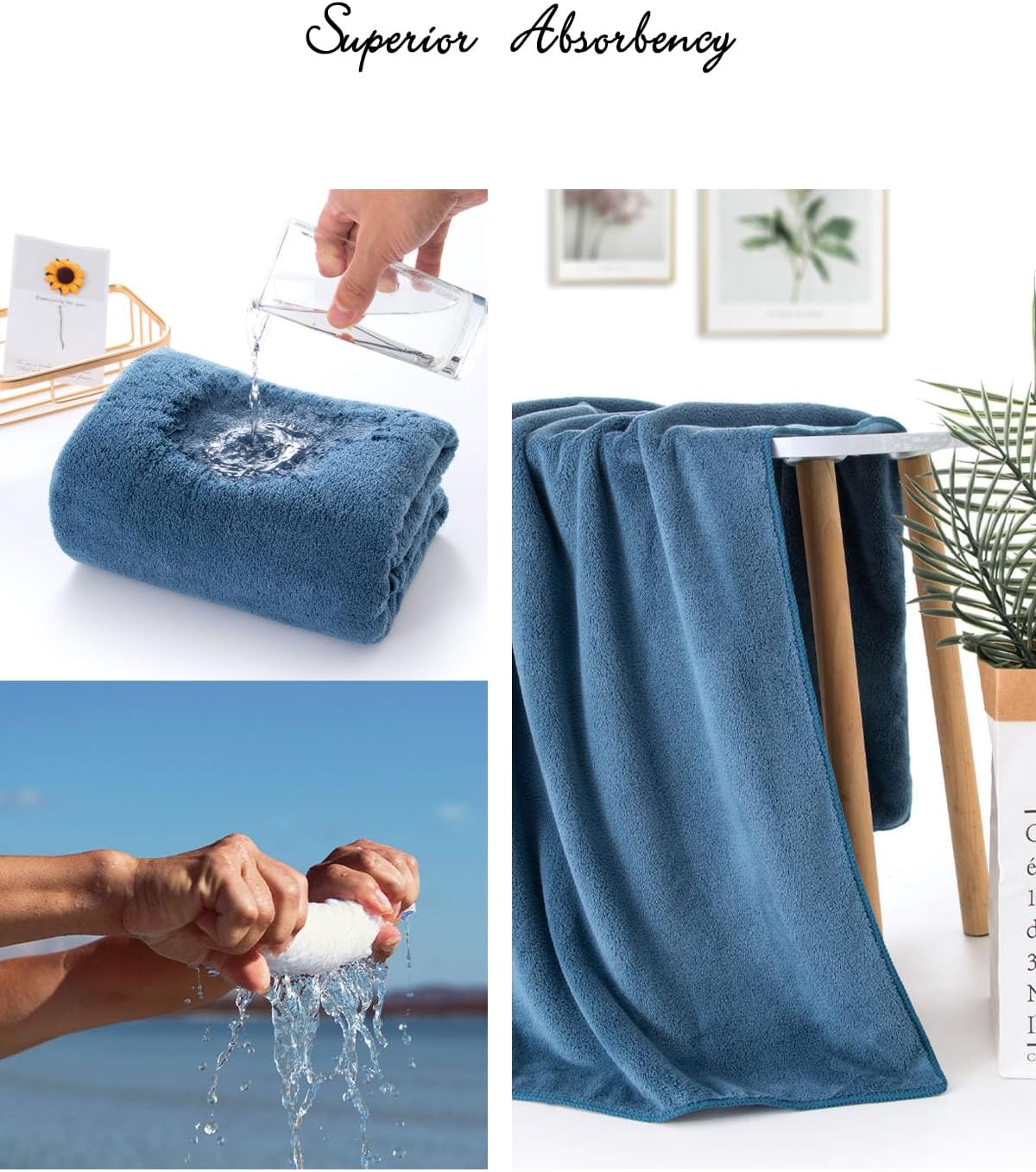 Towels 6 Piece Soft Microfiber Bath Towel Set Salon Gym Yoga Travel Incredibly Absorbent Lightweight Quick Dry and Durable, 55" L x 27" W, Mega 6 Pack Blue - Image 4