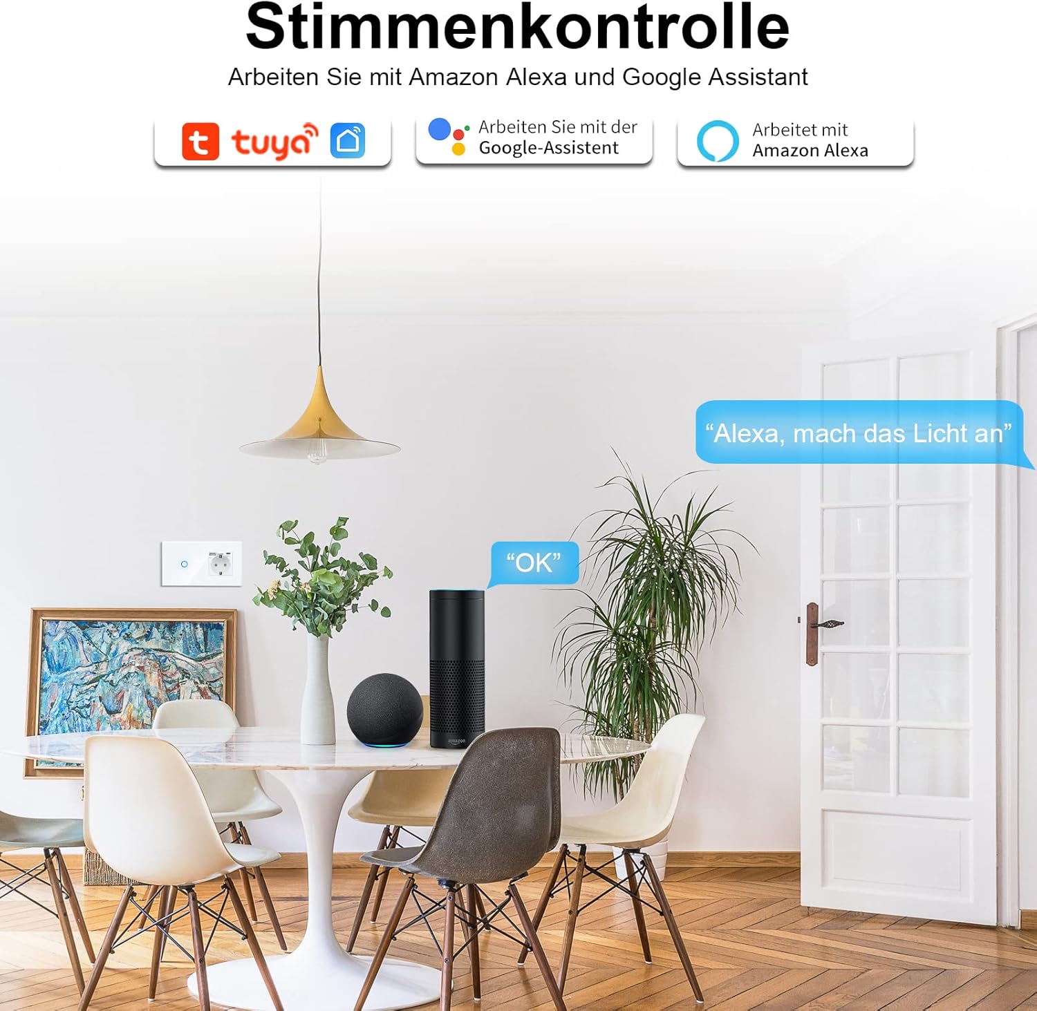 Demonstration af stemmestyring af CNBINGO Smart Touch Switch med Alexa og Google Assistant