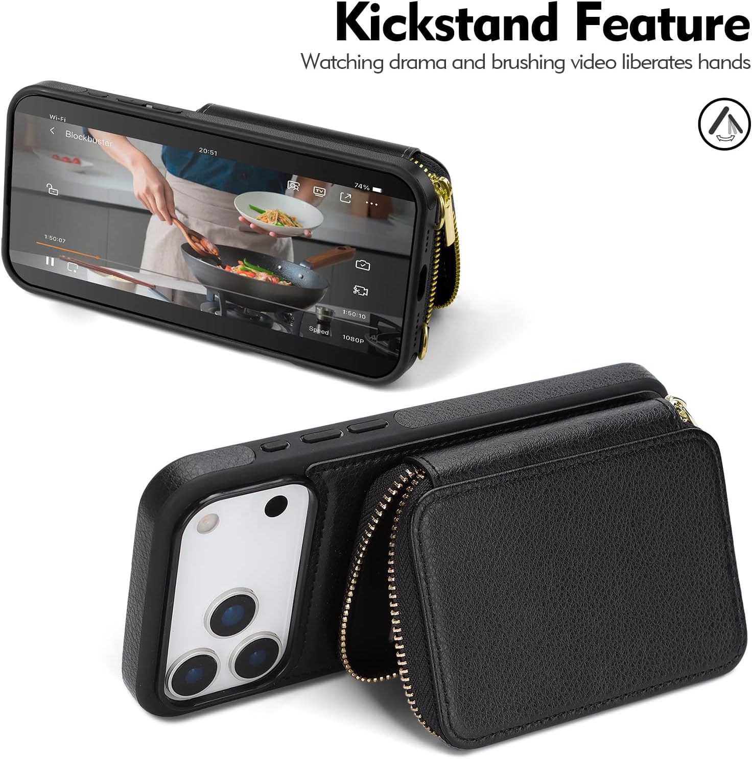 Compatible with iPhone 17 Pro Max Wallet Case Women,RFID Blocking Crossbody Phone Purse Case PU Leather Zipper Handbag Wrist Strap Cover Credit Card Holder,for Apple 17 Pro Max,Black - Image 6