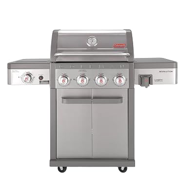 Coleman Revolution 4-Burner Gas Grill with Side Burner, Convertible Propane to Natural Gas, 50,000 + 13,000 BTU, 650 sq in, Outdoor BBQ Grill