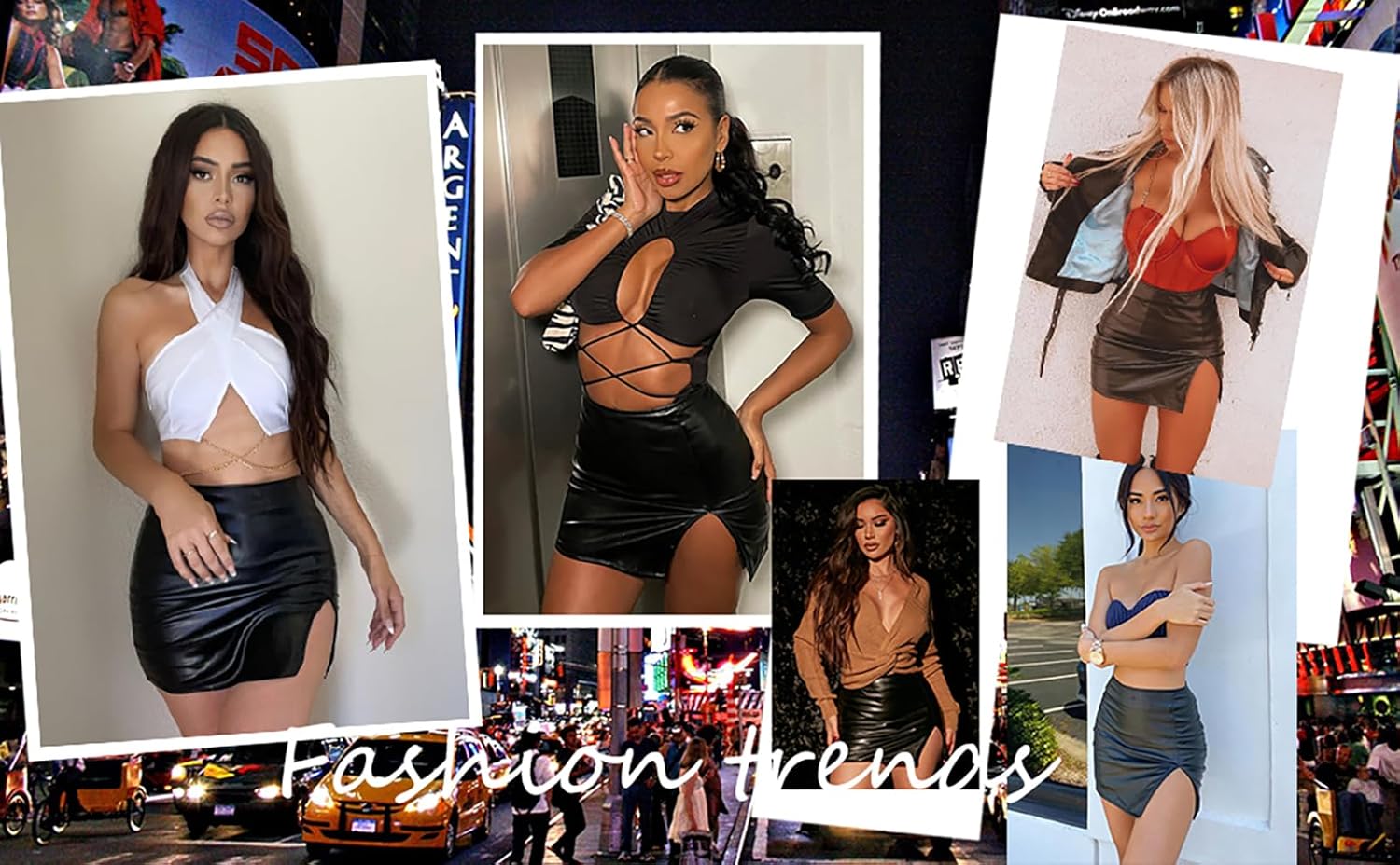 Women's Black Leather Skirts High Waisted High Side Slit Bodycon Mini Skirts - Image 6