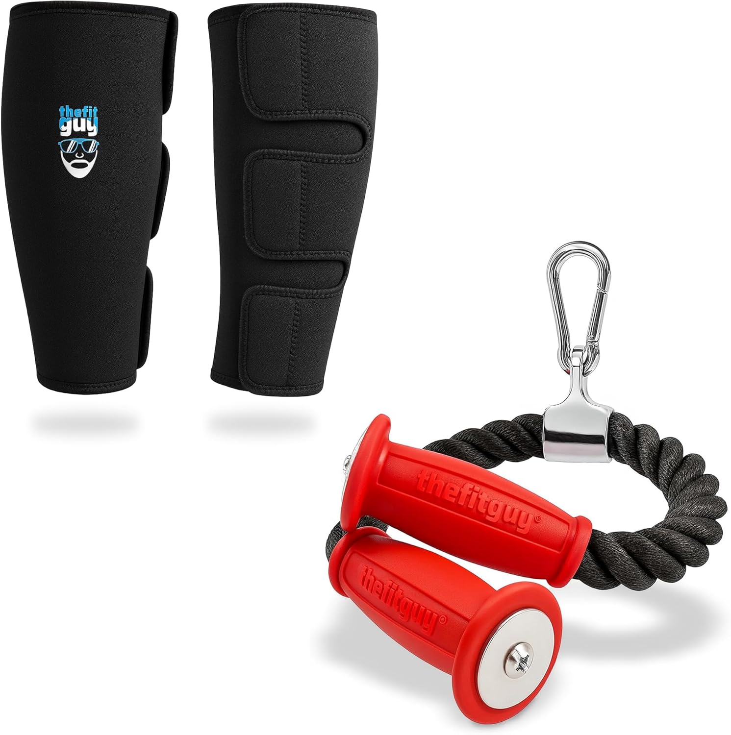 Shin Guards and Tricep Rope Set - One Pair of Weightlifting Shin Guards and One Ergonomic Non-Slip Grips Tricep Rope Pull Down