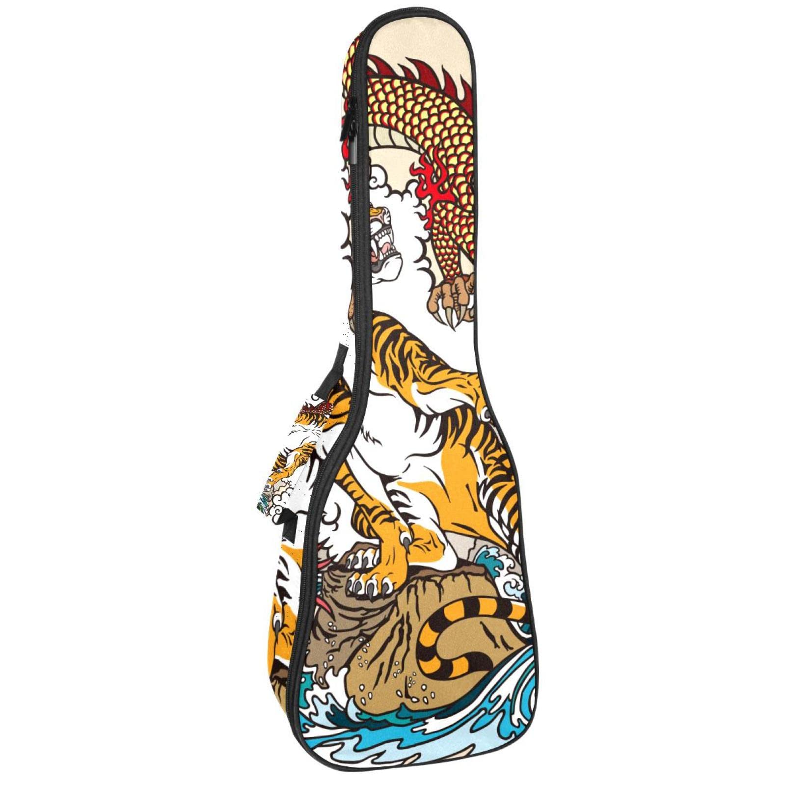 Sac à dos robuste pour ukulélé de concert - Sac de rangement pour ukulélé soprano - Sac rembourré de 10 mm - Motif tigre chinois