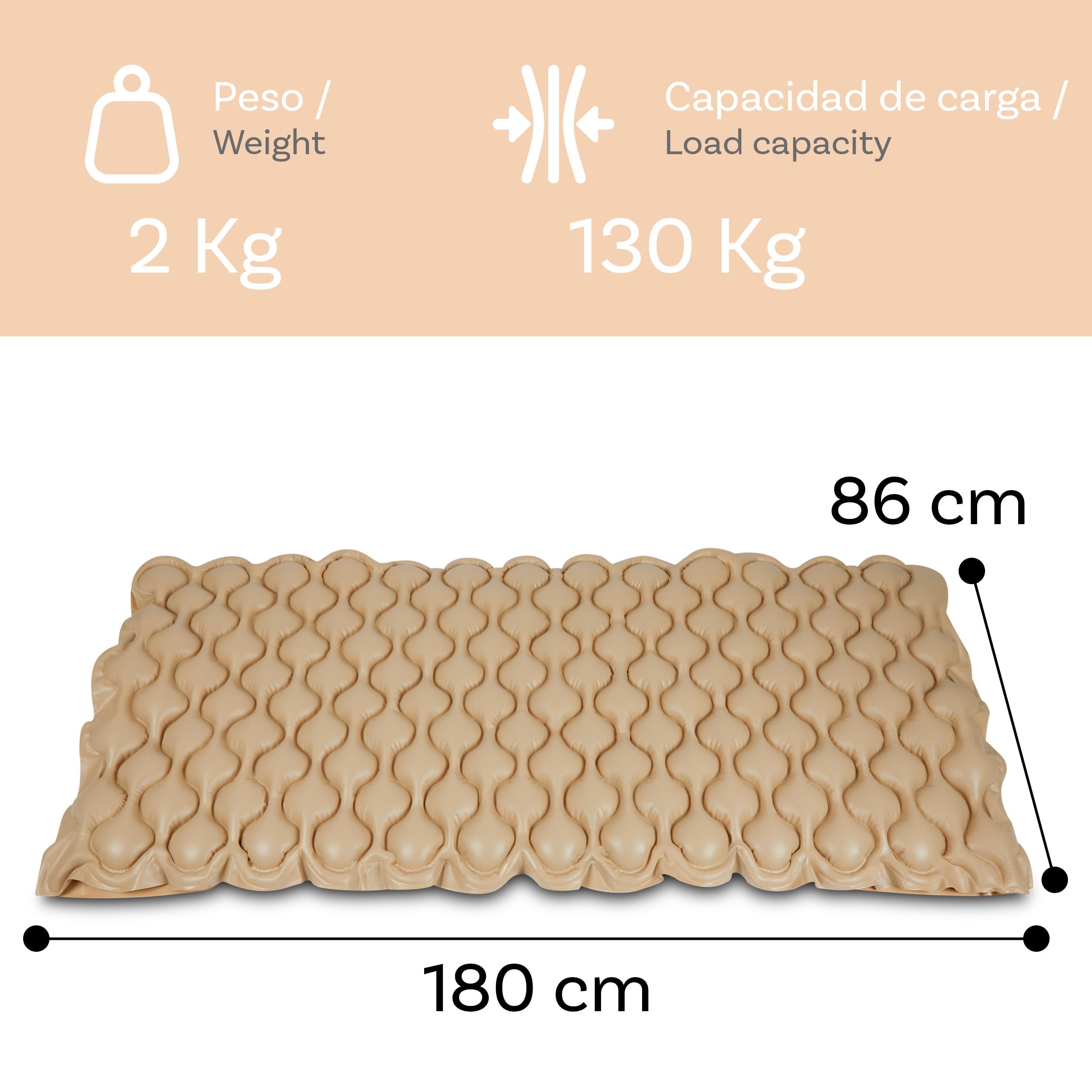 Pulox ADM-130 Colchón Antidecúbito - Soporte de presión alternante con Bomba - Poco Ruidoso y cargable hasta 130 kg - Beige | Silencioso cojín de presión alterna con solo 20 dB, para prevención de escaras, cuidado y almacenamiento a largo plazo