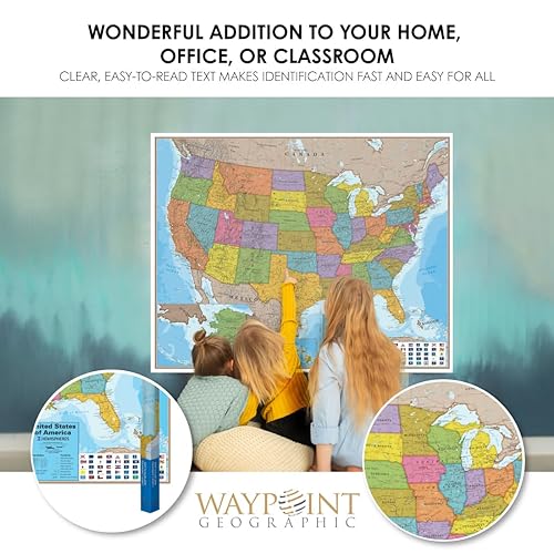 Miniatura 7 de Waypoint Geographic Blue Ocean Series USA - Mapa de pared, póster laminado de mapa del mundo, arte de pared educativo para el hogar, aula u oficina,