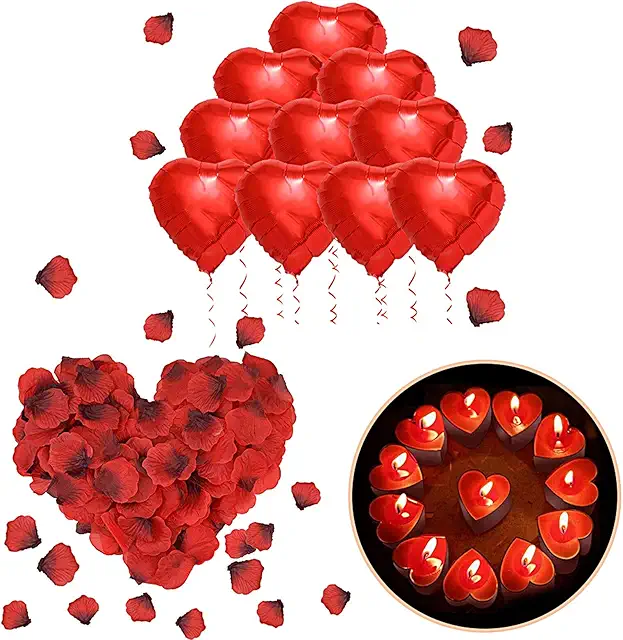 Kit Romántico ASANMU: Velas Corazón, Pétalos Rosa y Globos para Aniversario