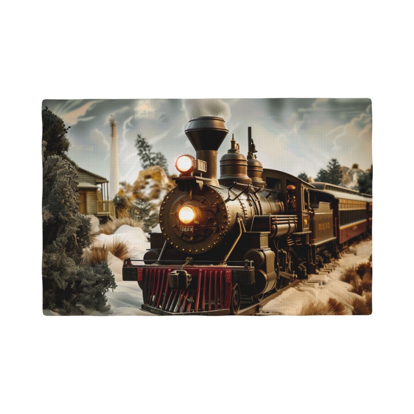 Train and Railway Print Placemats Set, Heat Resistant Washable Placemat 12x18in Table Mats for Party Kitchen Dining Table Decoration Indoor Outdoor, Six Piece
