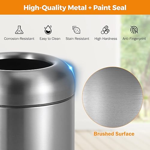 Miniatura 10 de BEAMNOVA Bote de basura de 16.5 galones, color negro, parte superior abierta, grande, para exteriores, interiores, comercial, de acero inoxidable,