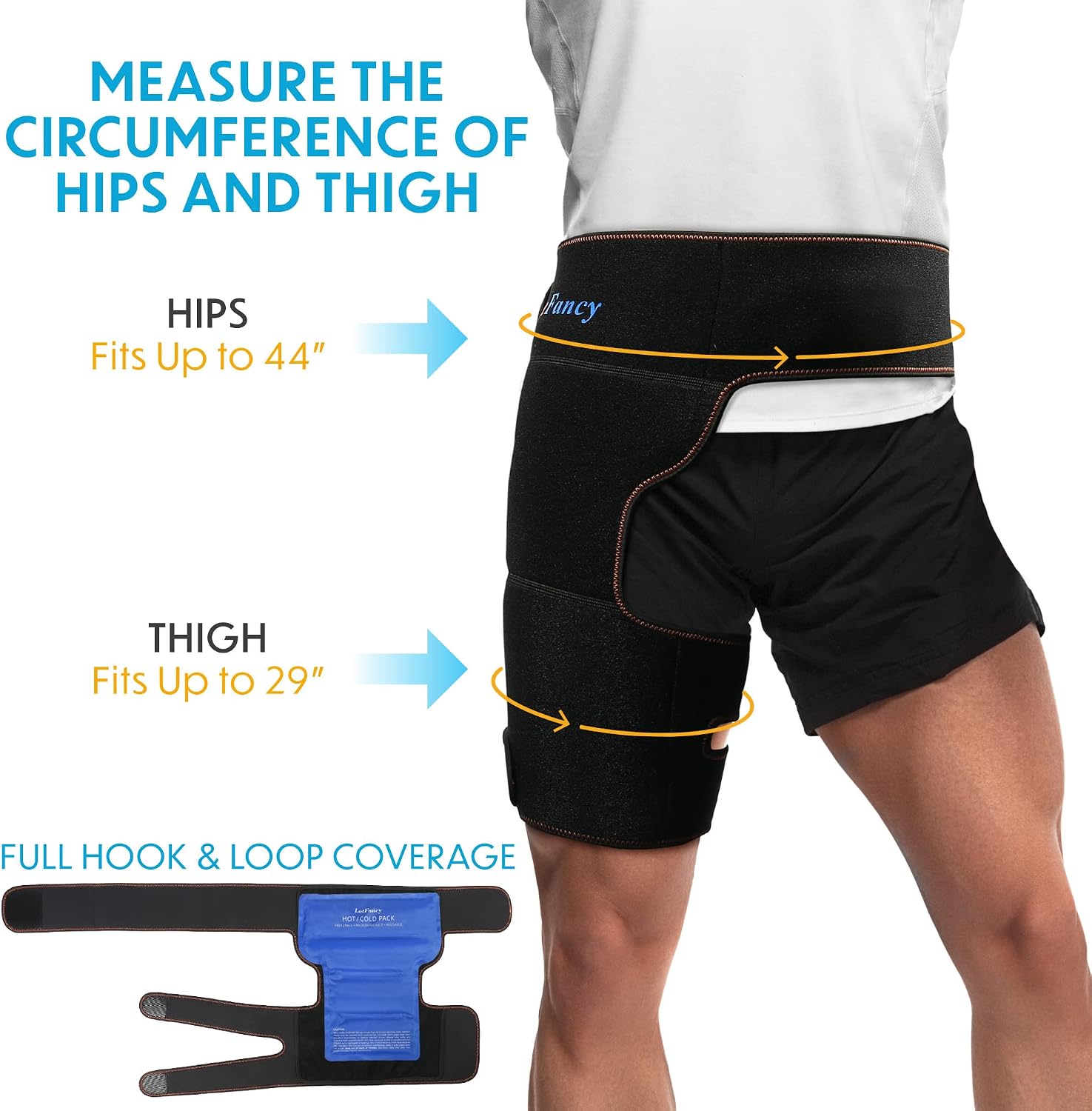 LotFancy Hip Brace with Hot Cold Pack, Gel Ice Pack Groin Wrap Support for Women and Men, Compression Brace for Hamstring, Thigh, Sciatica, Arthritis, Bursitis, Injuries, Nerve Pain Relief