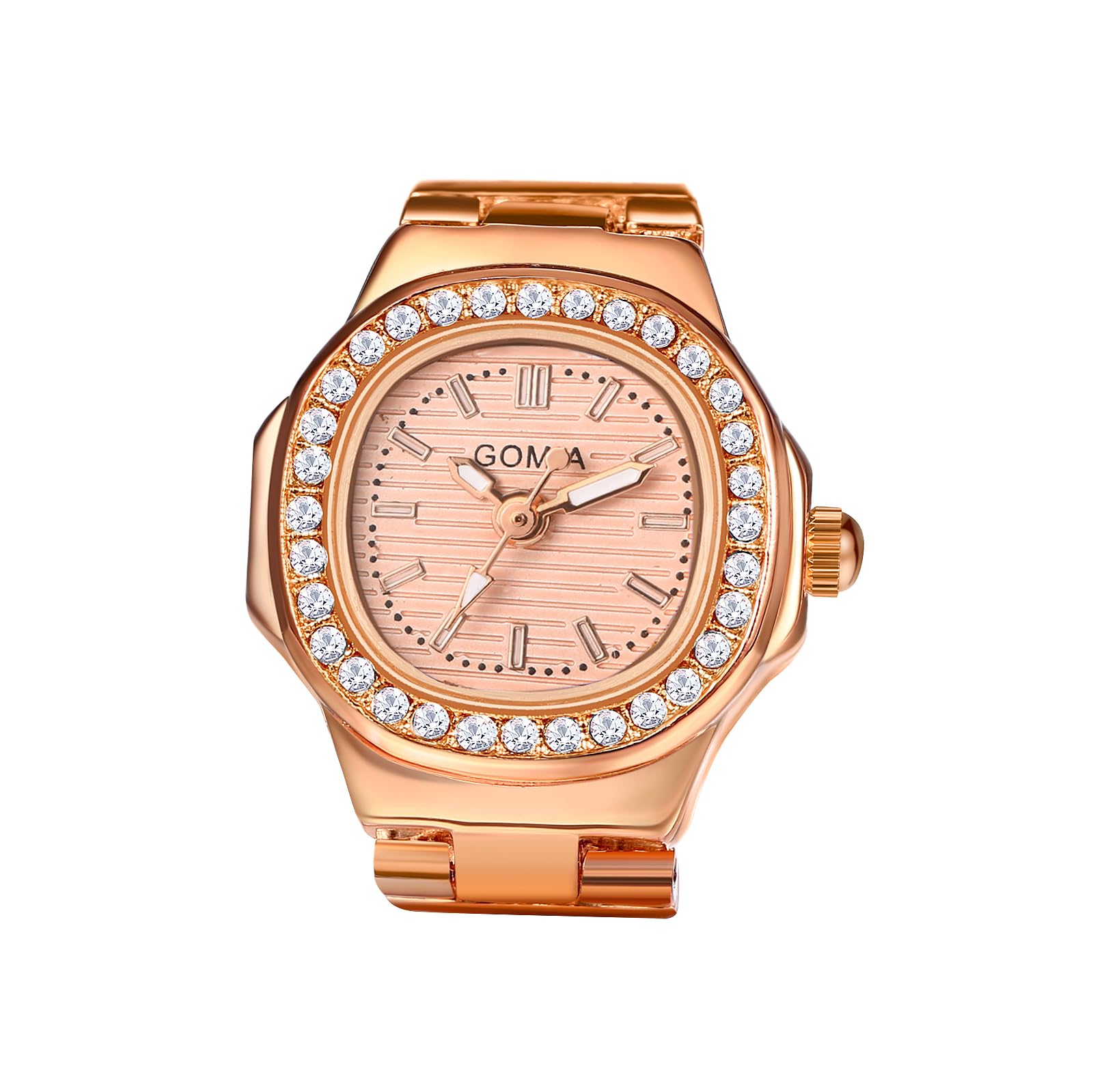 Avaner Ringuhr Fingeruhr mit Strasssteine Gehäuse Rundes Zifferblatt Einstellbare Größe Ring Uhr Finger Uhr als Geschenke für Herren Damen, Silber Gold Rosegold