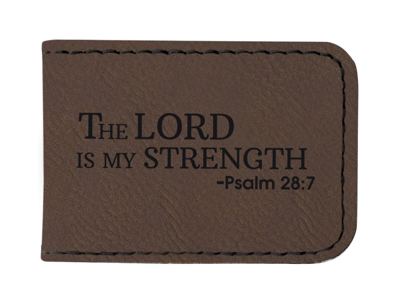 Christian Gifts For Young Men The Lord is My Strength Christian Word Art Laser Engraved Leatherette Magnetic Money Clip Brown