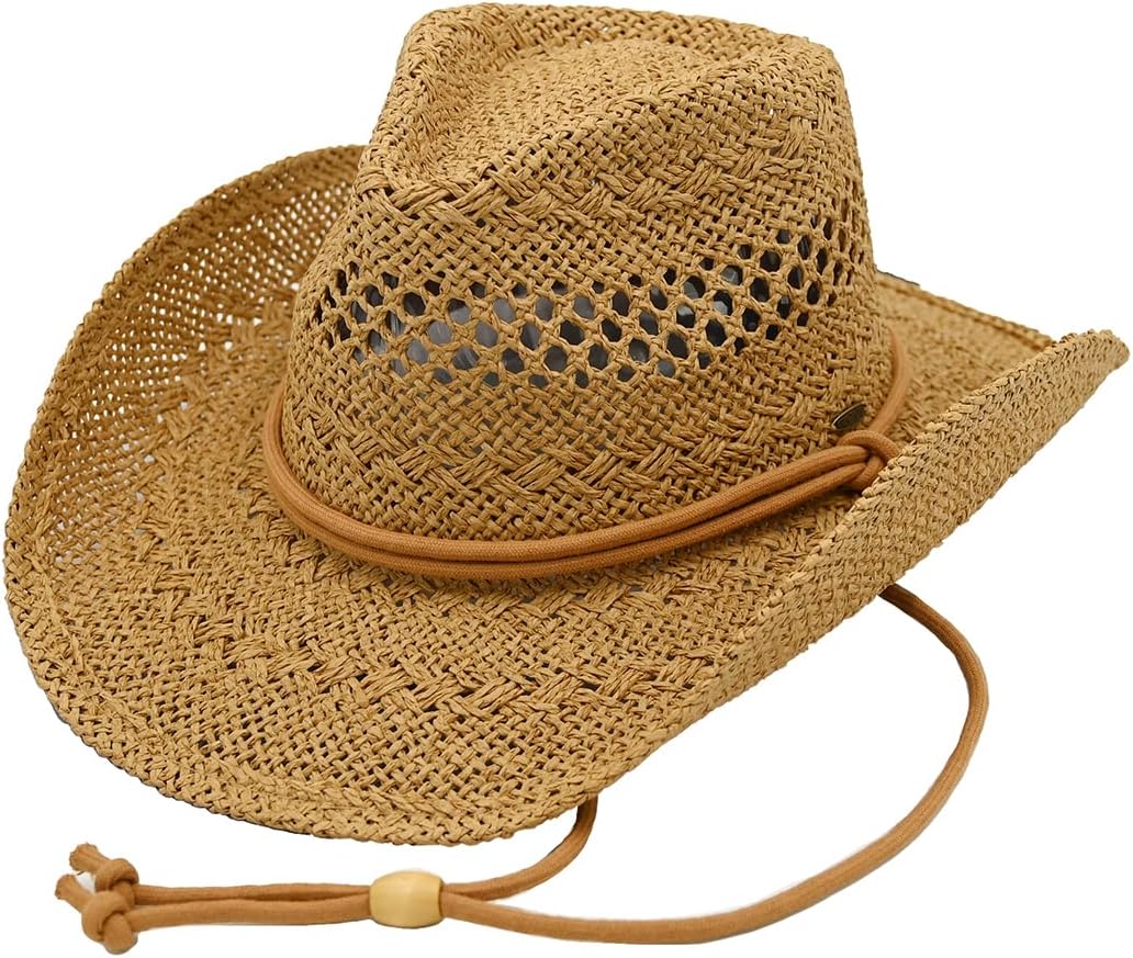 Funky Junque Cowboy Hats for Women Cowgirl Woven Sun Hat with Retro Decorative Band