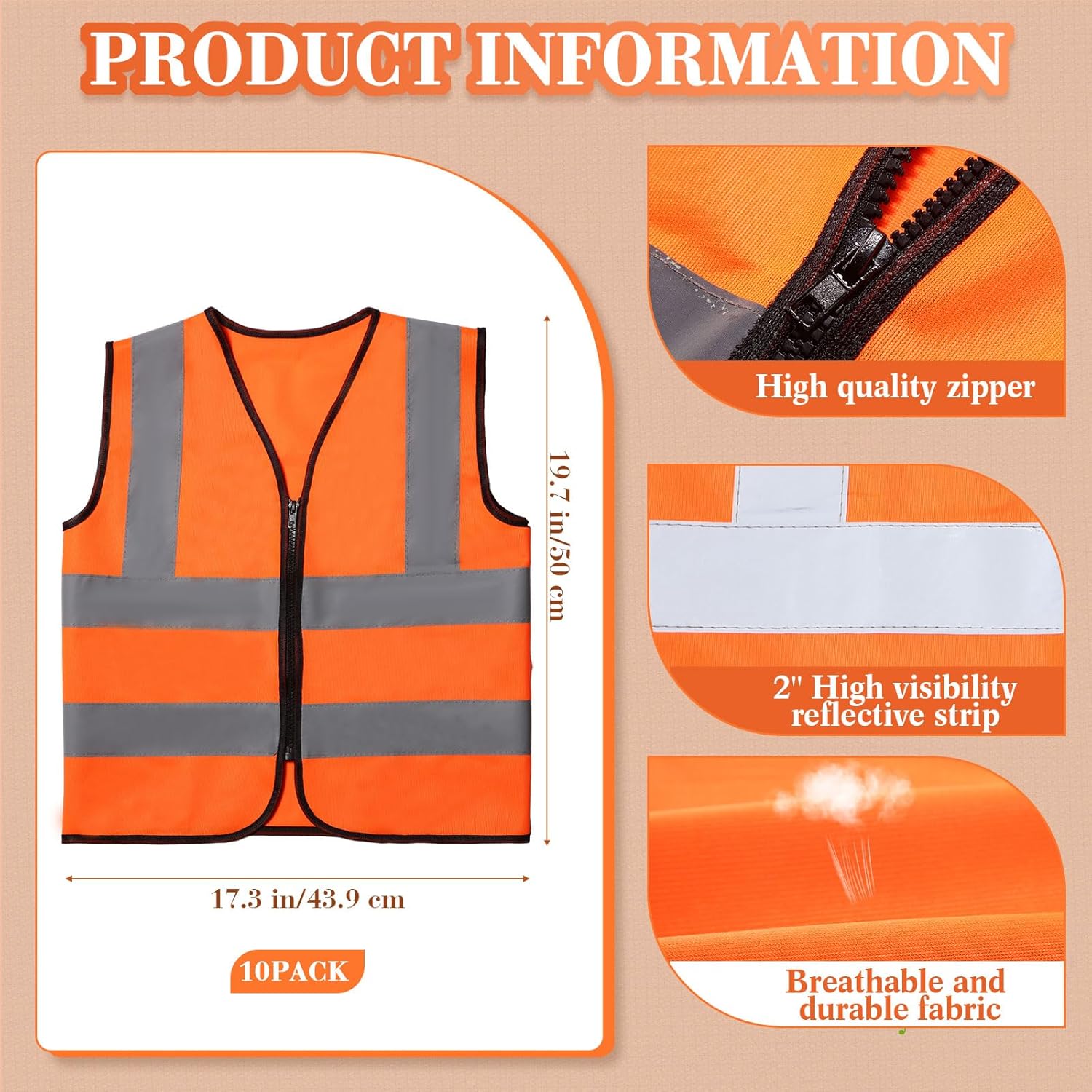 Unittype High Visibility Kids Safety Vest Bulk Kids Reflective Safety Vest Neon Traffic Vests with Zipper for Aged 3-10 Child - Image 2