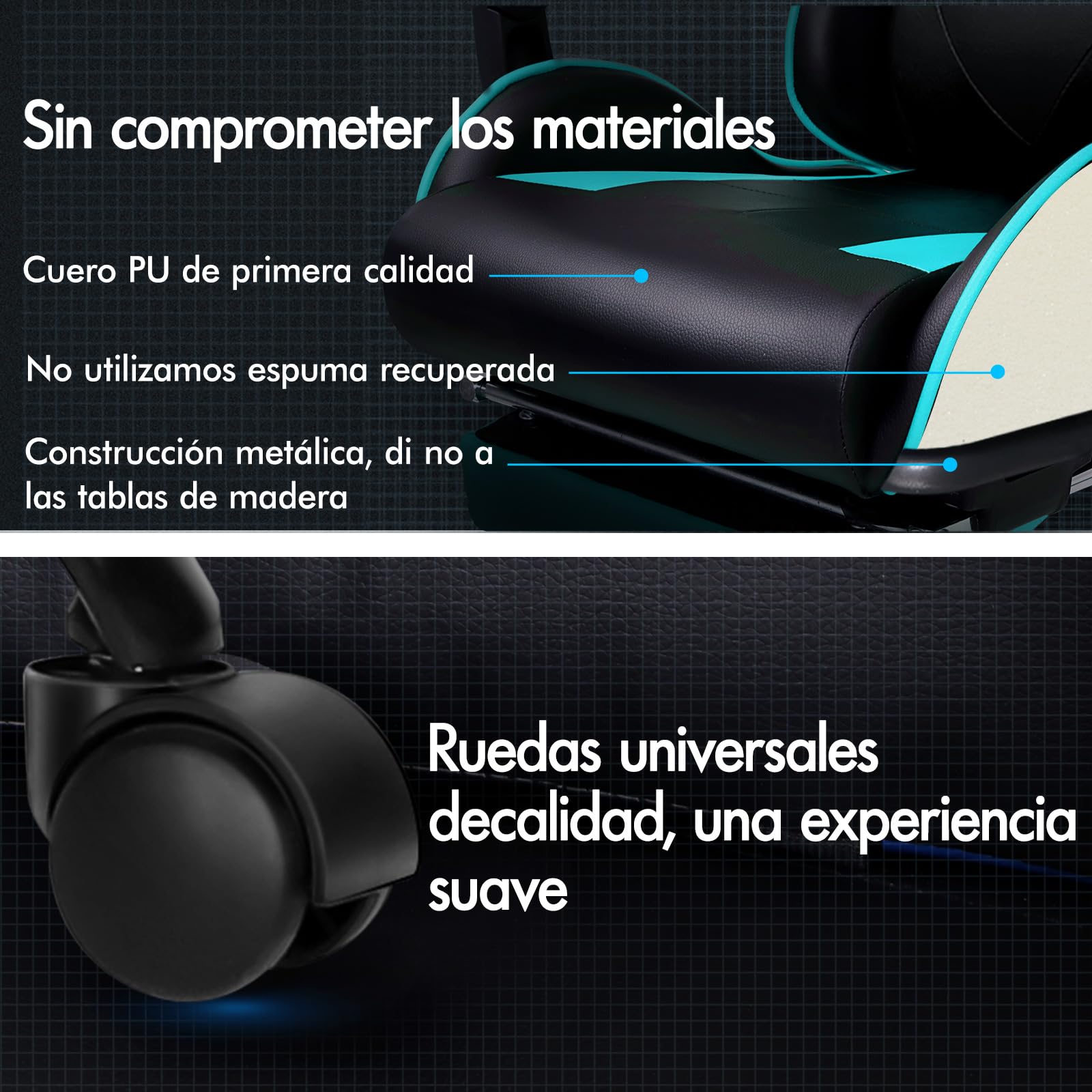 ALFORDSON Silla Gaming Escritorio con Masajeador, Silla Gamer Ergonómica Cojín Lumbar y Cervical, Reposapiés Retráctil, Ruedas Giratorias 360°, para Oficina, Videojuego, Ordenador, Cuero PU(Cian)