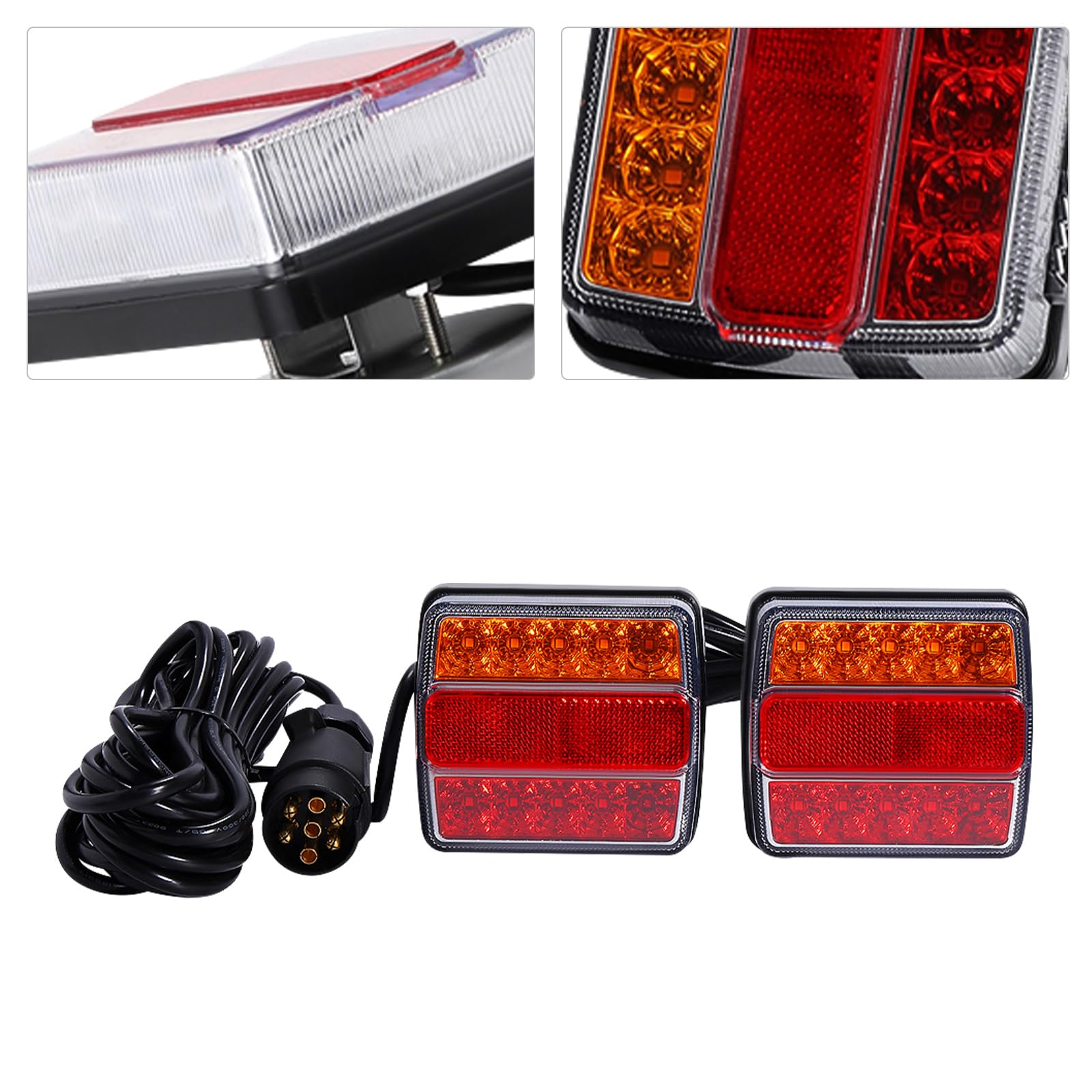 Tylne światła LED, 2 sztuki, przewodowe oświetlenie przyczepy, 12 V, okablowane, z wtyczką 7-biegunową, kabel 7,5 m, magnes tylny, zestaw do przyczep samochodowych
