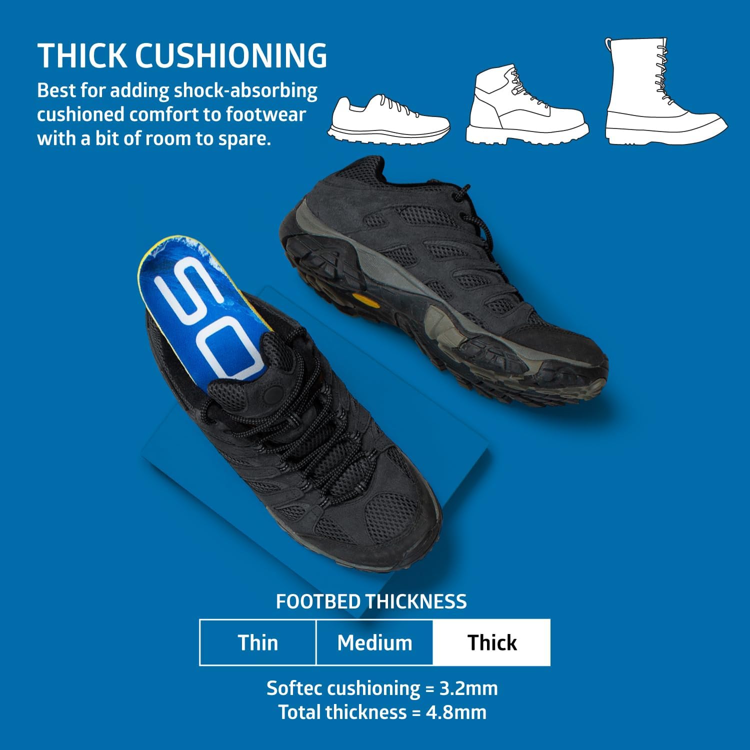 SOLE Performance Thick Insoles - Custom Moldable Orthotic Support for Any Arch Type, Plantar Fasciitis Relief - Mens Size 3/Womens Size 5, 1 Pair - Image 3