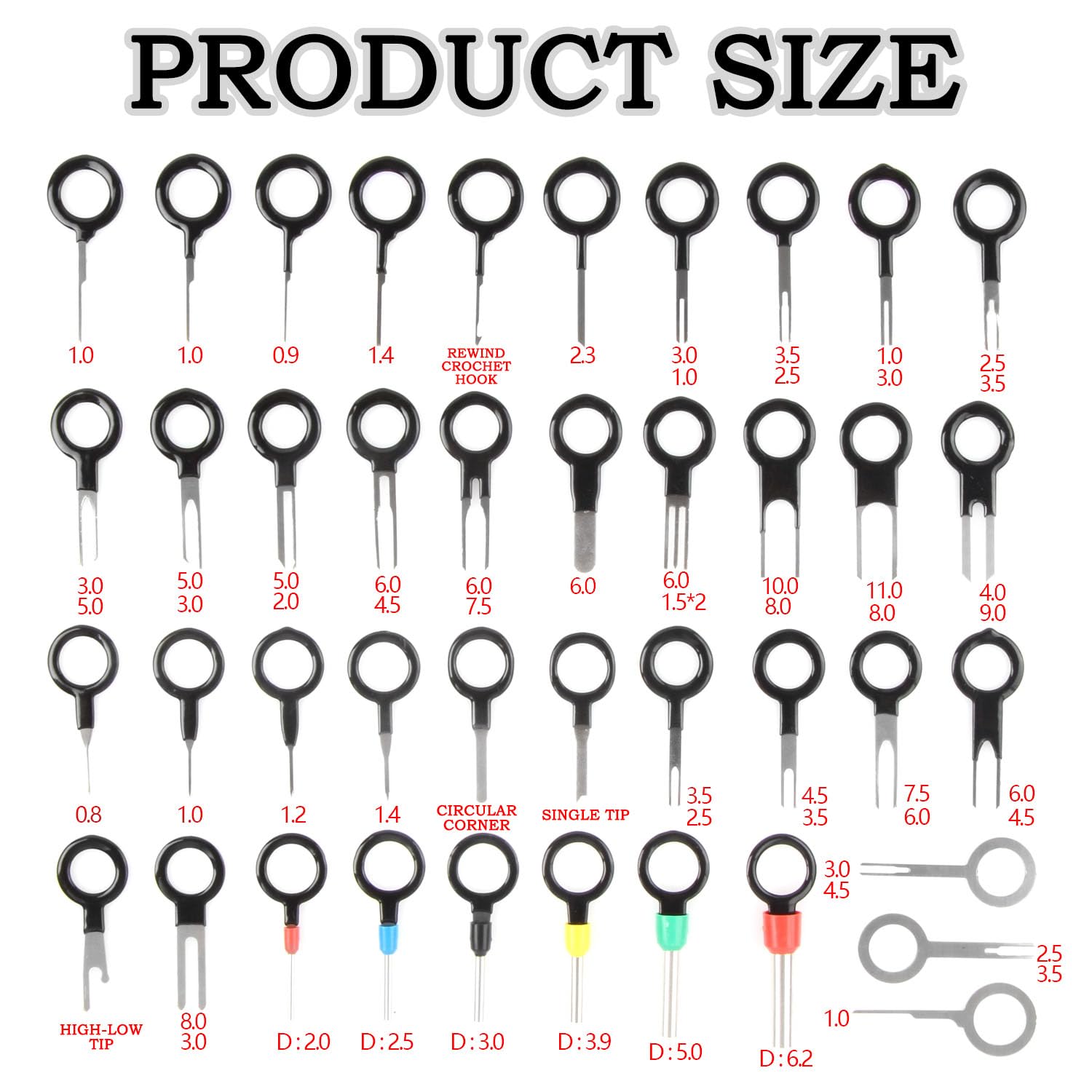 JONMON Terminal Removal Tool Kit, 100 Pcs Electrical Wire Connector Pin Release Key Ejector Extractor Puller Depinning Repair Set with Protective Bag for Automotive, Car