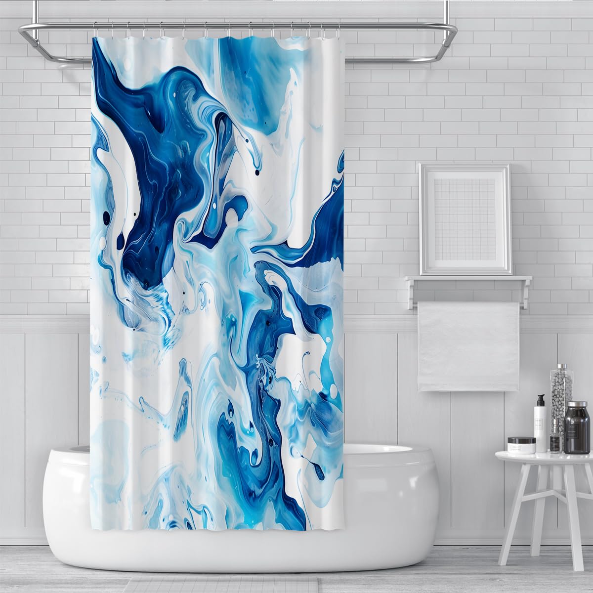 Rideau de douche salle de bain déco marbre bleu marine W180xL220 cm