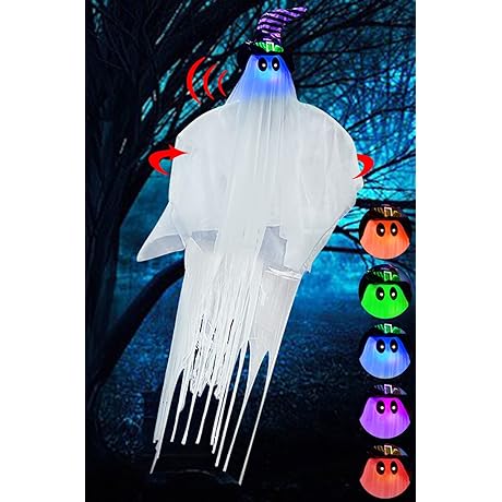 [Body Rotating & Talking] 67 Inch Halloween Animatronic Hanging Ghost with Spooky...