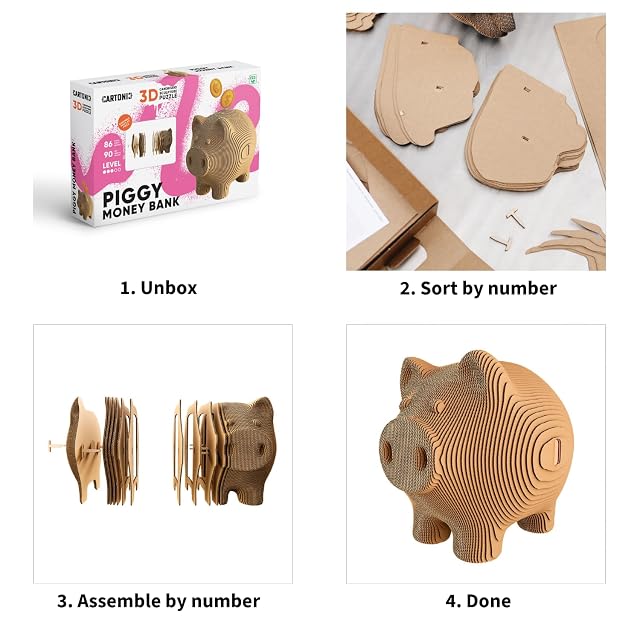 Foto 4 de 8 de CARTONIC Hucha Cerdito Puzzle 3D de Cartón - Maqueta para Montar