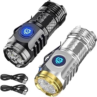 ZCOINS 2 Pcs Monster Three-Eyed Mini Flashlight, Super Bright 5 Modes Pocket Flashlight with Clip, Rechargeable LED Flash Light for Camping, Hiking, Outdoor, Emergency (Black+Silver)