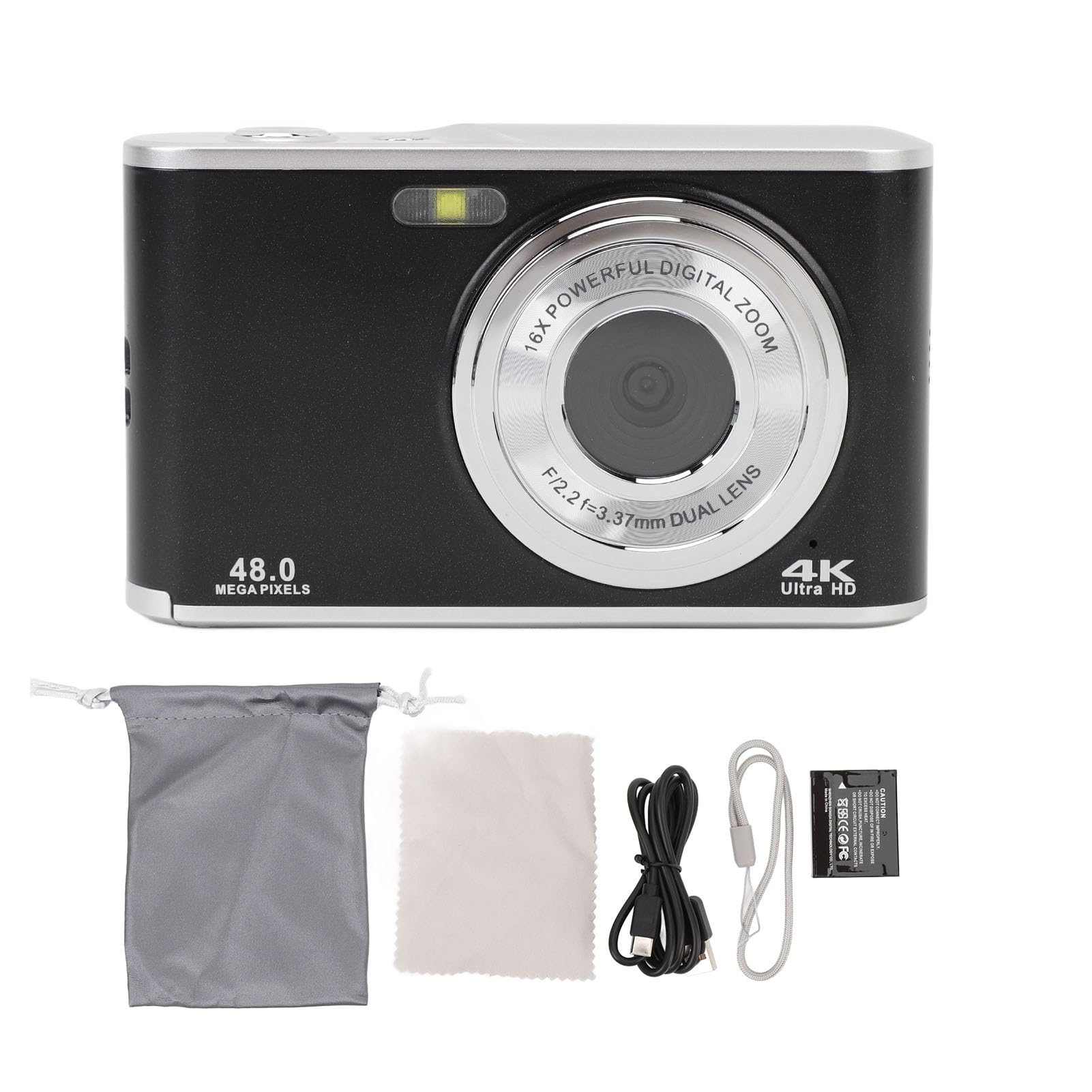 Haofy 48MP 4K Aparat Cyfrowy z przednią podwójną kamerą, 16x Cyfrowy Zoom Selfie dla Młodych Początkujących, 2,8 -calowy Ekran IPS (BLACK)