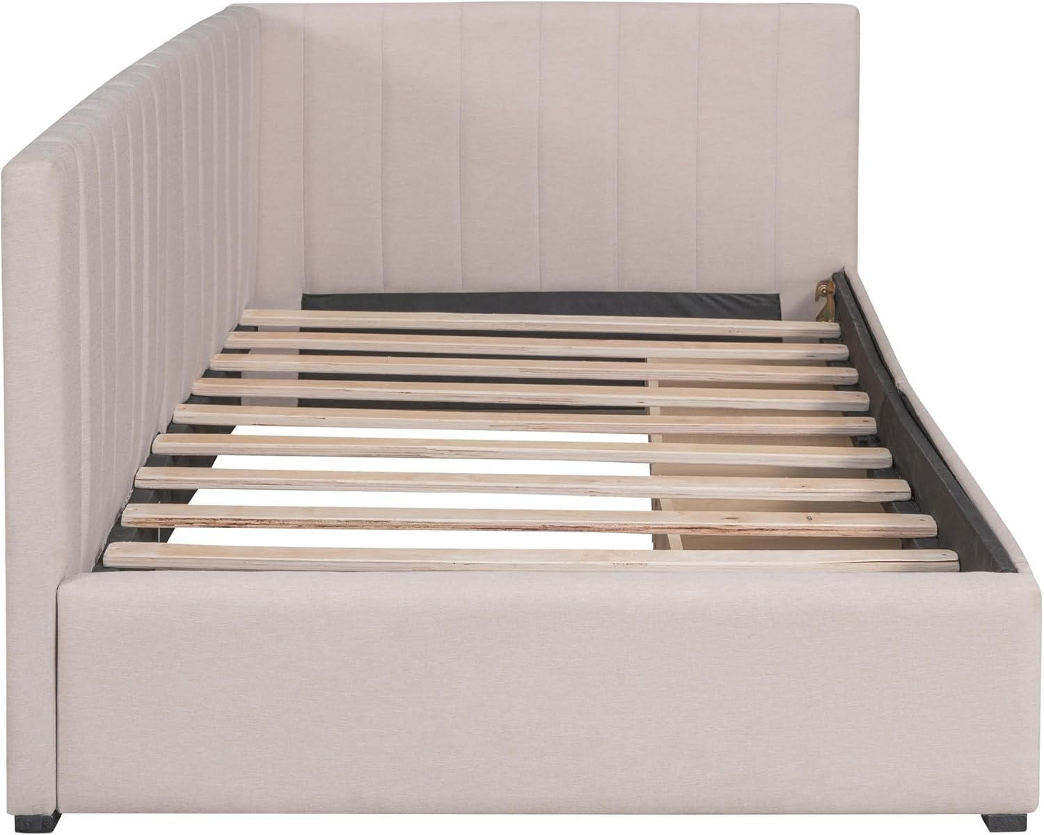 Upholstered Daybed Twin Size Sofa Bed Frame with 2 Storage Drawers, Classic Design, Easy Assembly, No Box Spring Needed, Linen Fabric for Bedroom Living Room Guest Room, Beige