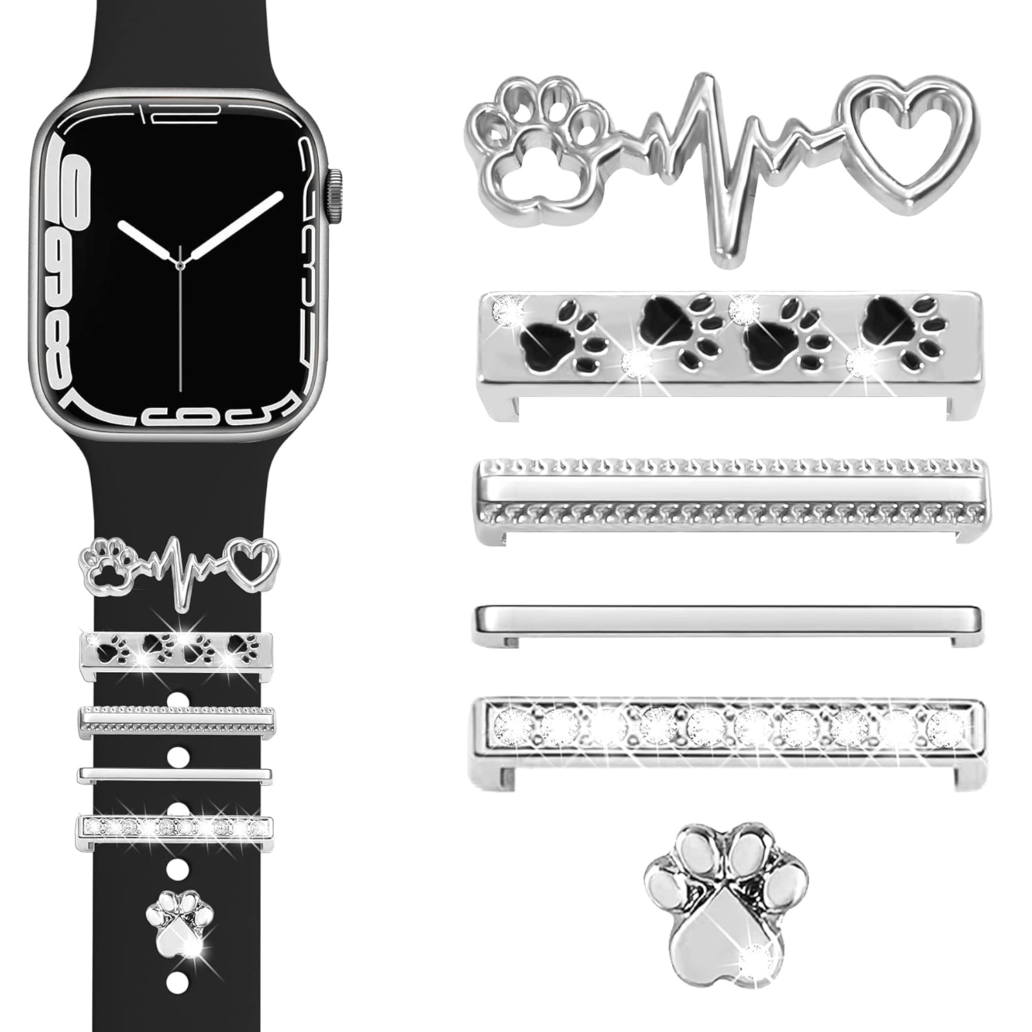 JR DM Watch Band Charms with Decorative Bling Rings Loops Compatible with Apple Watch 40mm 38mm 41mm 42mm