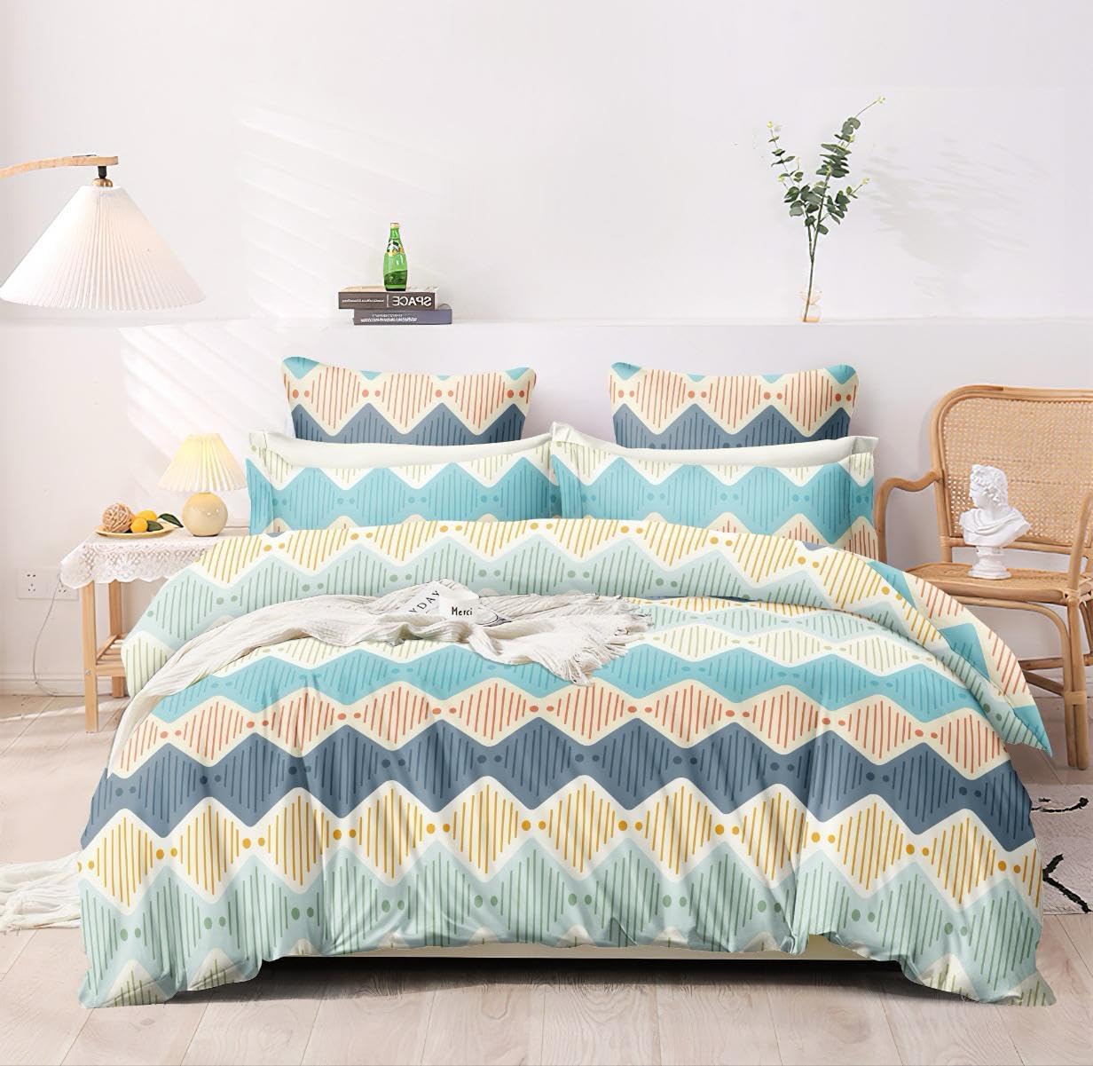 Luxurious 3 Pcs Queen Size Bedsheet Set (90x100) with Big Pillow Covers (18x28) - Heavy Glace Cotton, Ultimate Designs, Fast Colors, Awesome Quality! (Design 5)
