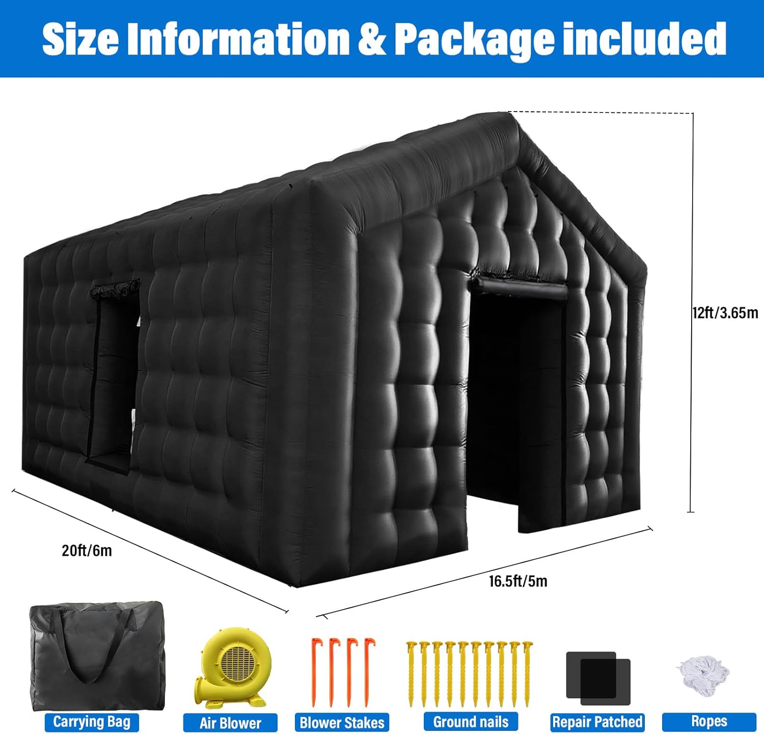 AKSPORT Inflatable Nightclub - Inflatable Party Tent for Adults with 2 Side Doors– Ideal for Music Festivals, Weddings, Raves, Corporate Events (Includes Blower & Repair Kit)