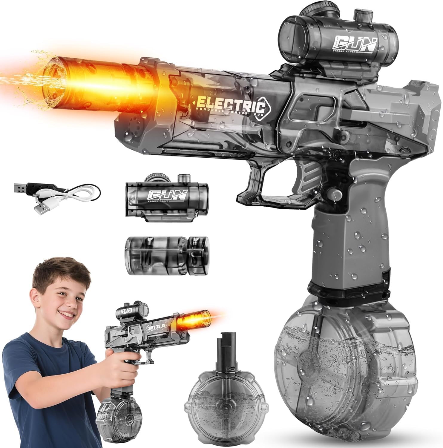 Amazon | LeMengQi 水鉄砲 電動 連射式 発光 電動水鉄砲 ウォーター