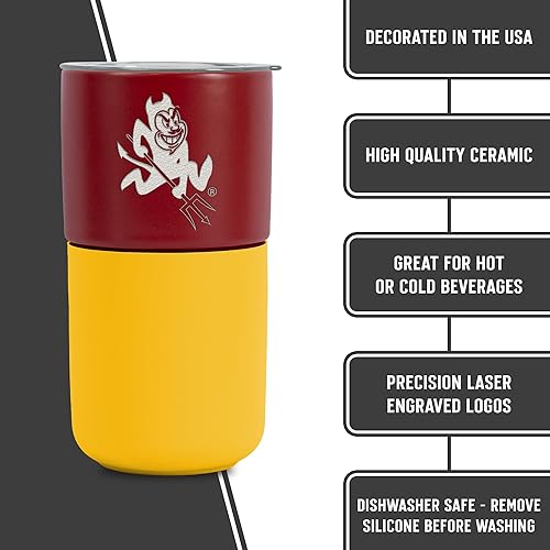 Miniatura 57 de Rico Industries NCAA Miami of Ohio Redhawks - Vaso de cerámica de 16 onzas con agarre de silicona, grabado láser profundo, diseño de color negro