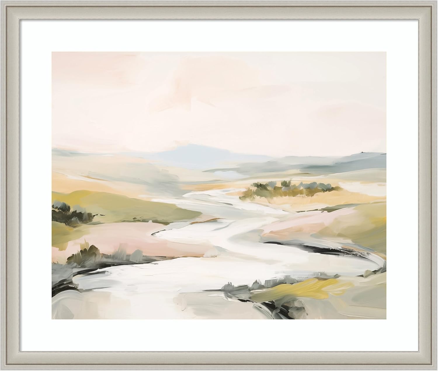 Kate and Laurel Framed Wall Art Print Tranquil Landscape No. 2 by Amy Lighthall, 26 x 22, Florence Silver Frame, Modern Contemporary, Abstract Art for Wall Decor