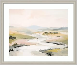 Kate and Laurel Framed Wall Art Print Tranquil Landscape No. 2 by Amy Lighthall, 26 x 22, Florence Silver Frame, Modern Contemporary, Abstract Art for Wall Decor