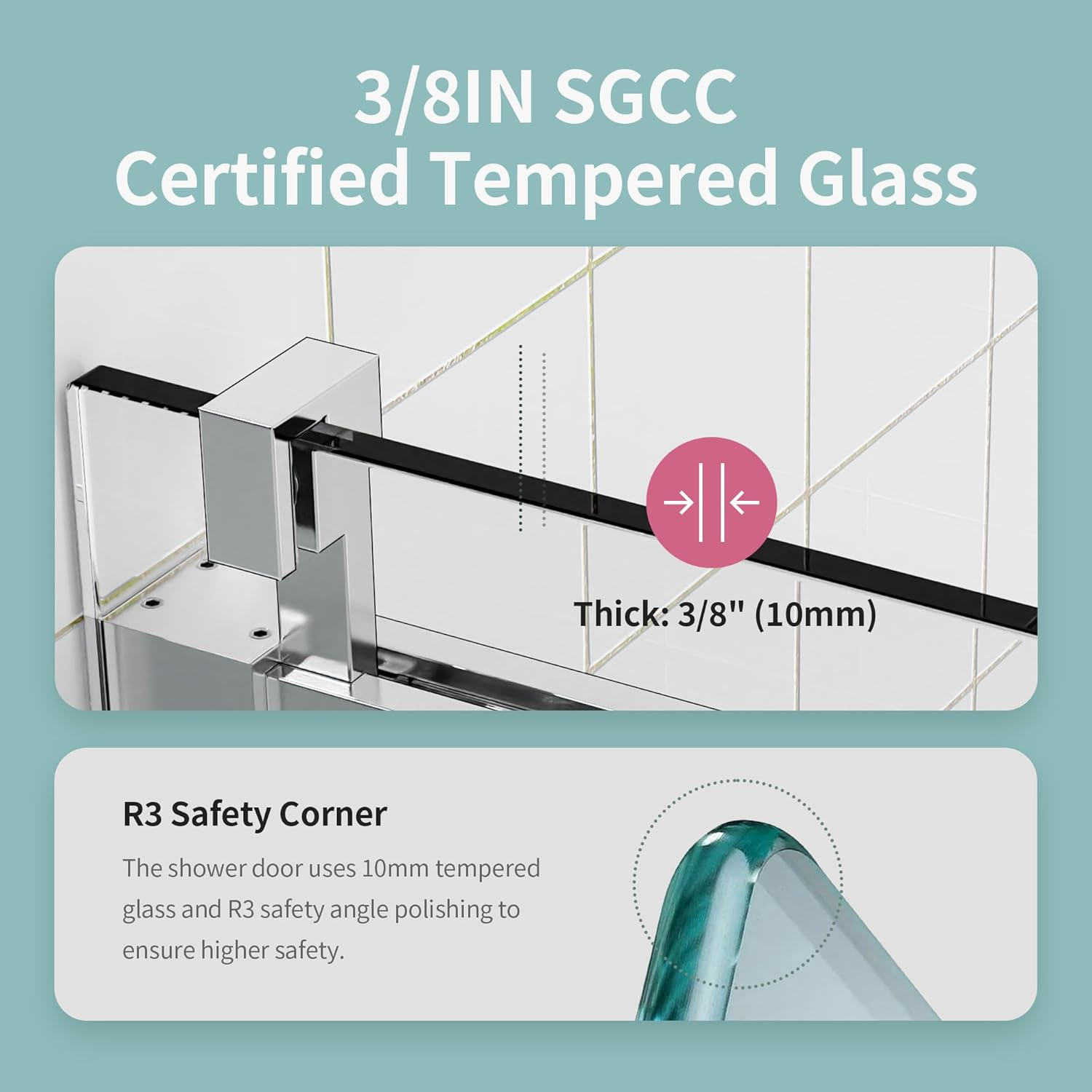 56-60" W * 76" H Shower Doors with Buffer, Bathroom Frameless Single Sliding Soft-Close Shower Door, 3/8" (10mm) Thick SGCC Tempered Glass Door, Reversible Installation, Chrome