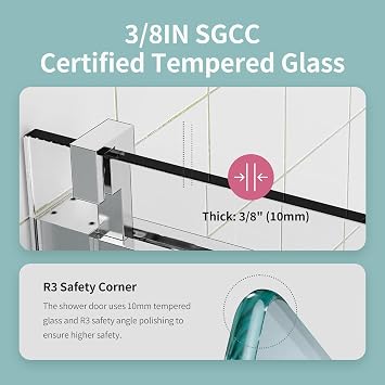 68-72 W x 76 H Bathroom Frameless Single Sliding Shower Door with Buffer, 3/8 SGCC Tempered Glass, Soft Close, Reversible Installation, Chrome