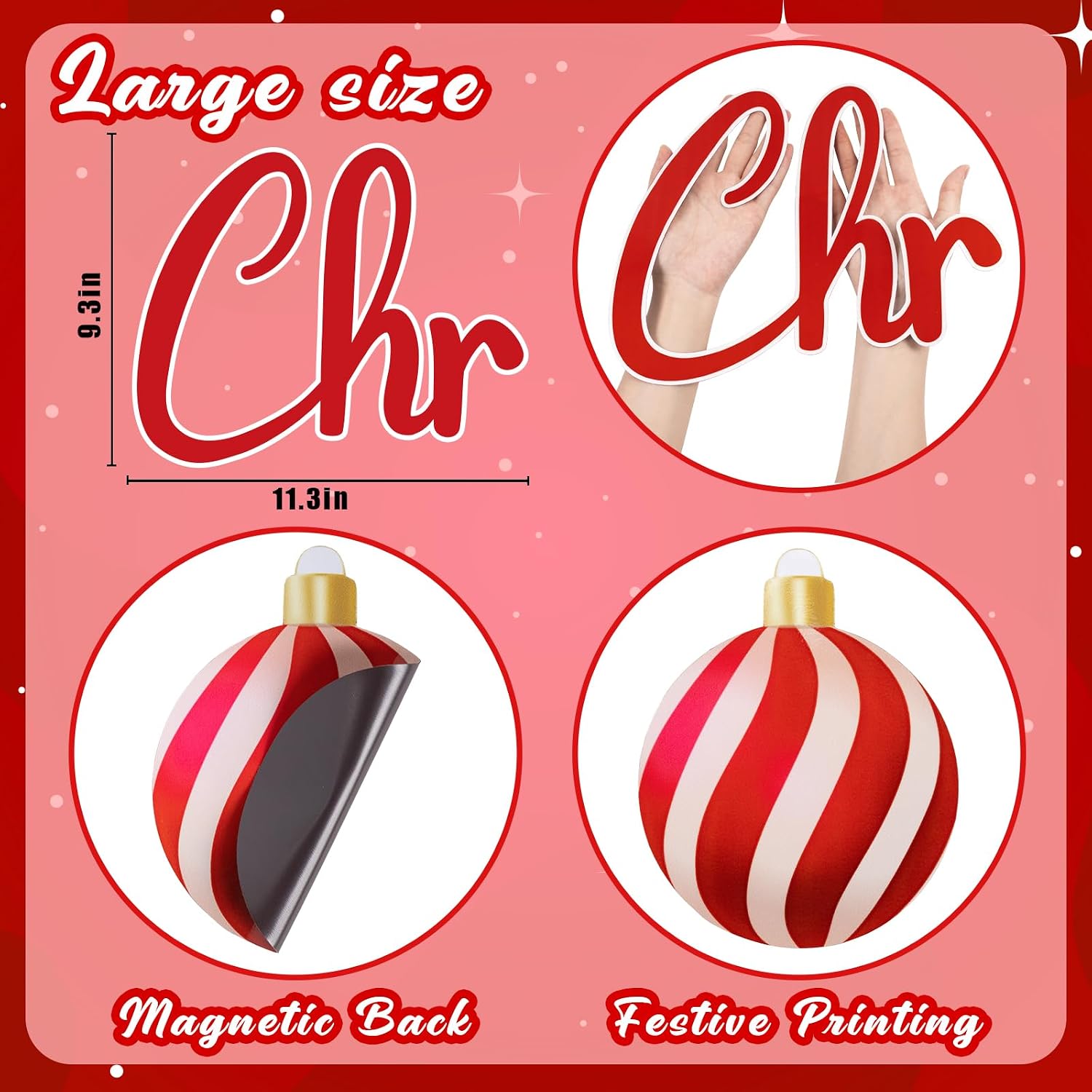 32PCS Christmas Garage Door Decorations Magnets - Merry Xmas Ball Holiday Refrigerator Fridge Kitchen Decor(Red, Gold)