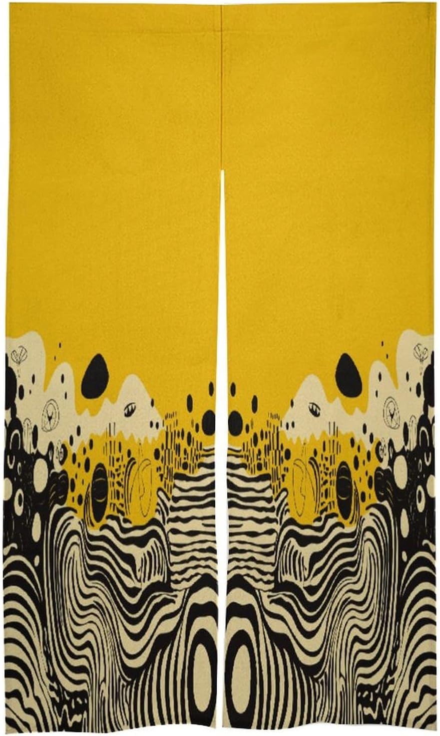Mustard Yellow and Black Door Curtain Printed Doorway Noren Japanese Style Doorway Room Divider Curtains for Privacy Partition Divider Kitchen Home Decorations Wall Hanging