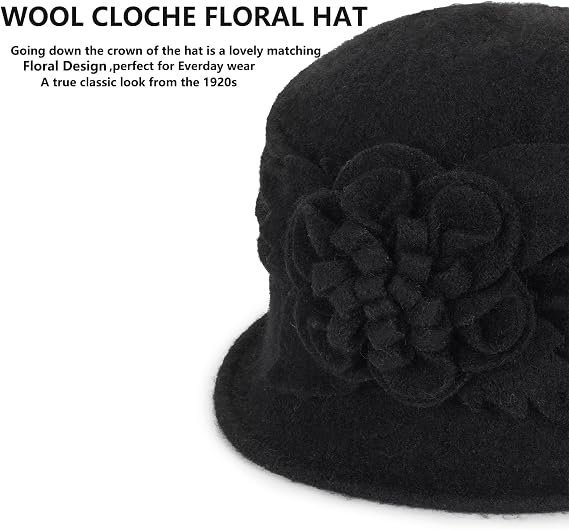 XuoAz Womens Winter Hat 1920s Wool Cloche Hat for Women Ladies Crushable