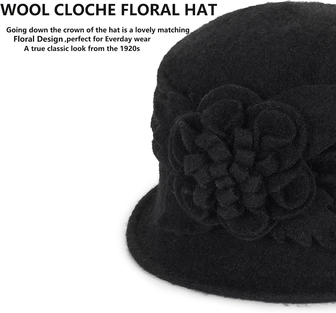 XuoAz Womens Winter Hat 1920s Wool Cloche Hat for Women  display picture 1