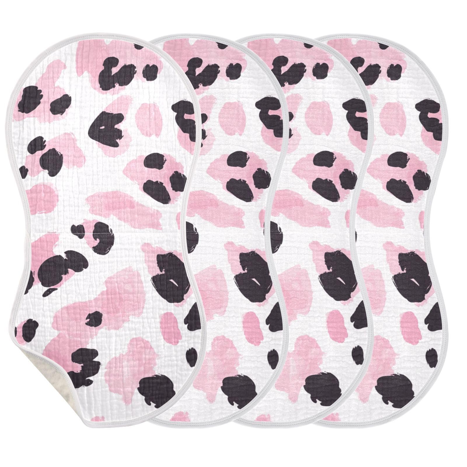 Bavoirs absorbants coton cadeau de naissance motif léopard pêche lot 4