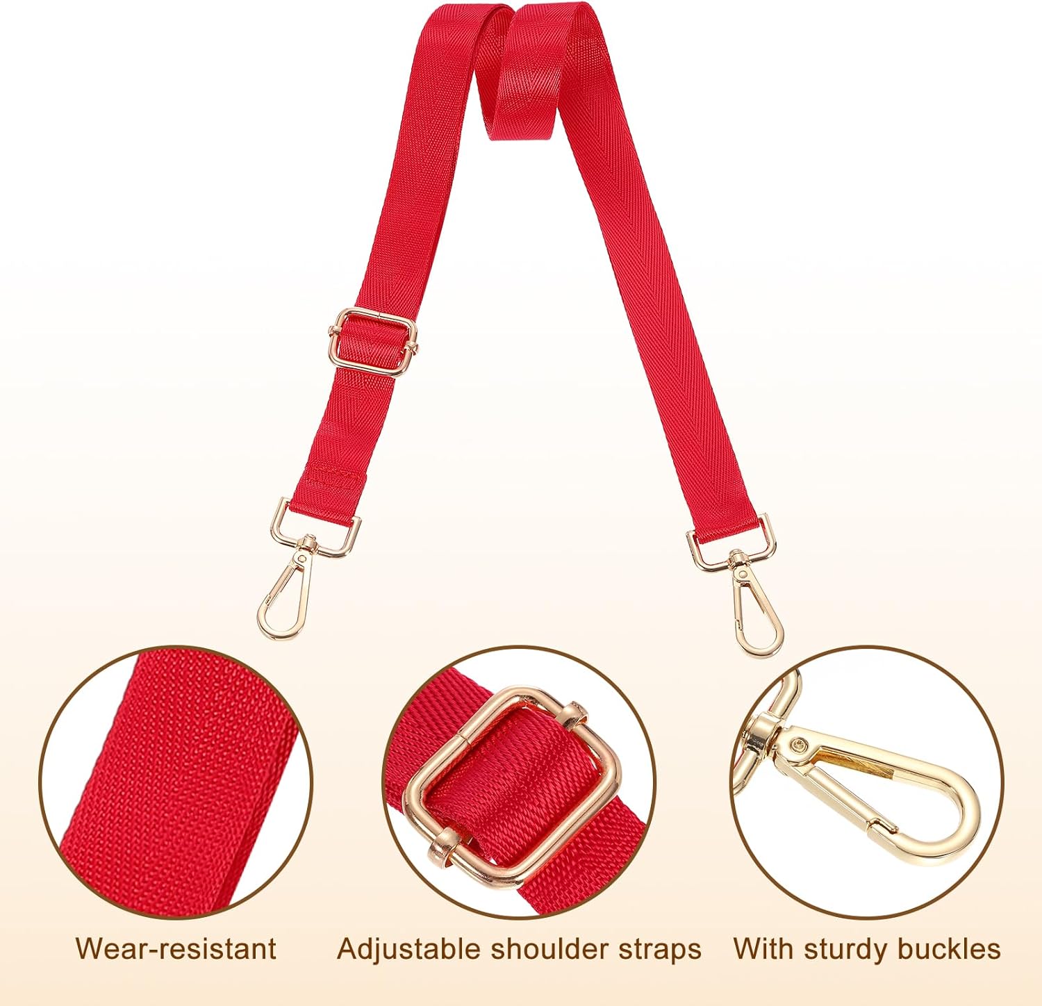 uxcell Wide Shoulder Strap, 2.5cm Adjustable Purse Strap Replacement Crossbody Strap for Shoulder Bag Handbag, Red, Light Gold Pull Core Buckle - Image 3