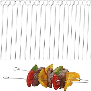 QOOWFEANIG 20 Pcs Kebab Skewers, BBQ Grilling Kabob Skewer, 30 cm Metal Stainless Steel Skewers,Stainless Steel Reusable for Oven Grill Kabob Rotisserie Meat Vegetables