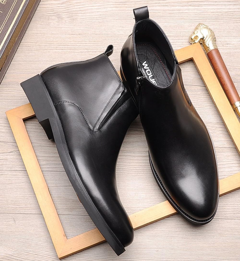 [WOUFO] メンズ レザー ビジネスシューズ 本革 紳士靴 男性靴 革靴 メダリオン 紐 防水・撥水性 防滑性 チェルシーブーツ