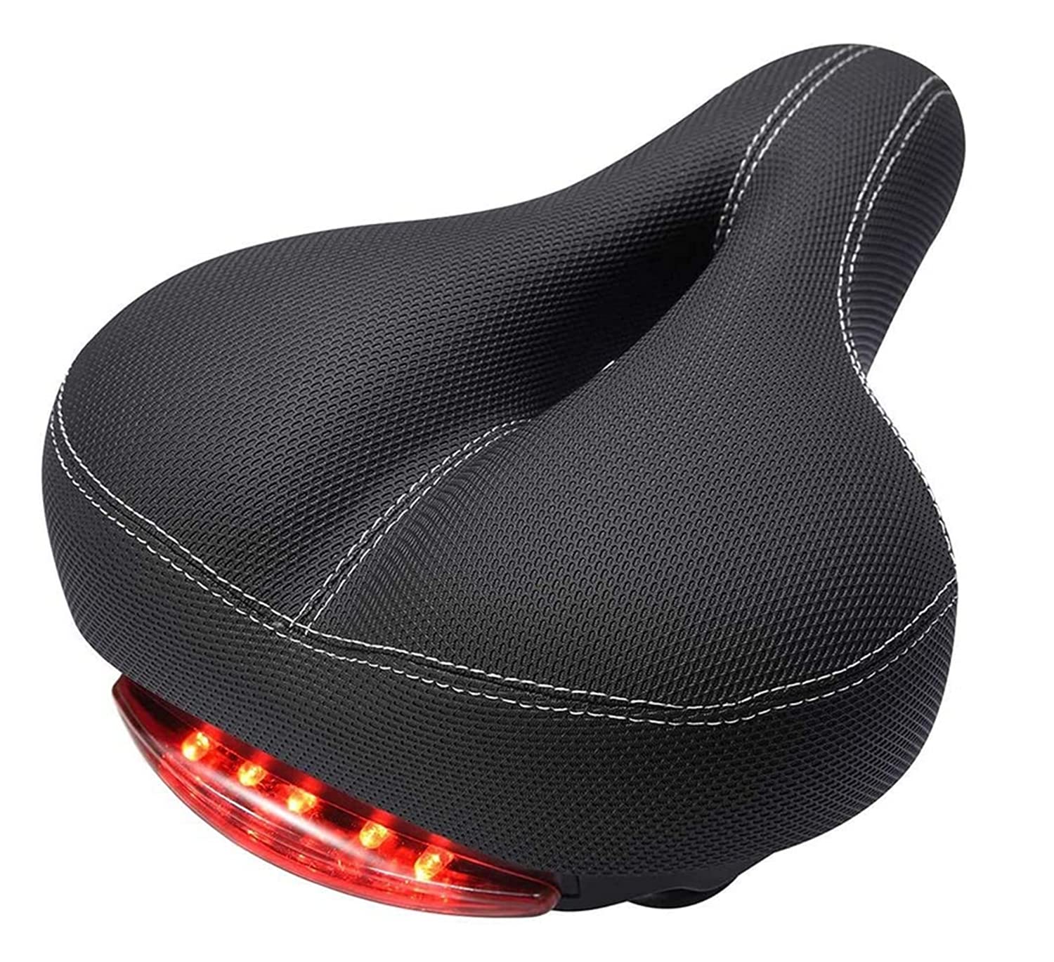 SKEIDO Comfortable Men Women Bike Seat, Memory Cotton Filled Leather Wide Bicycle Saddle,Tail Lights,Waterproof,Non-Slip,Soft Breathable Double Spring Design Suitable for Most Bike