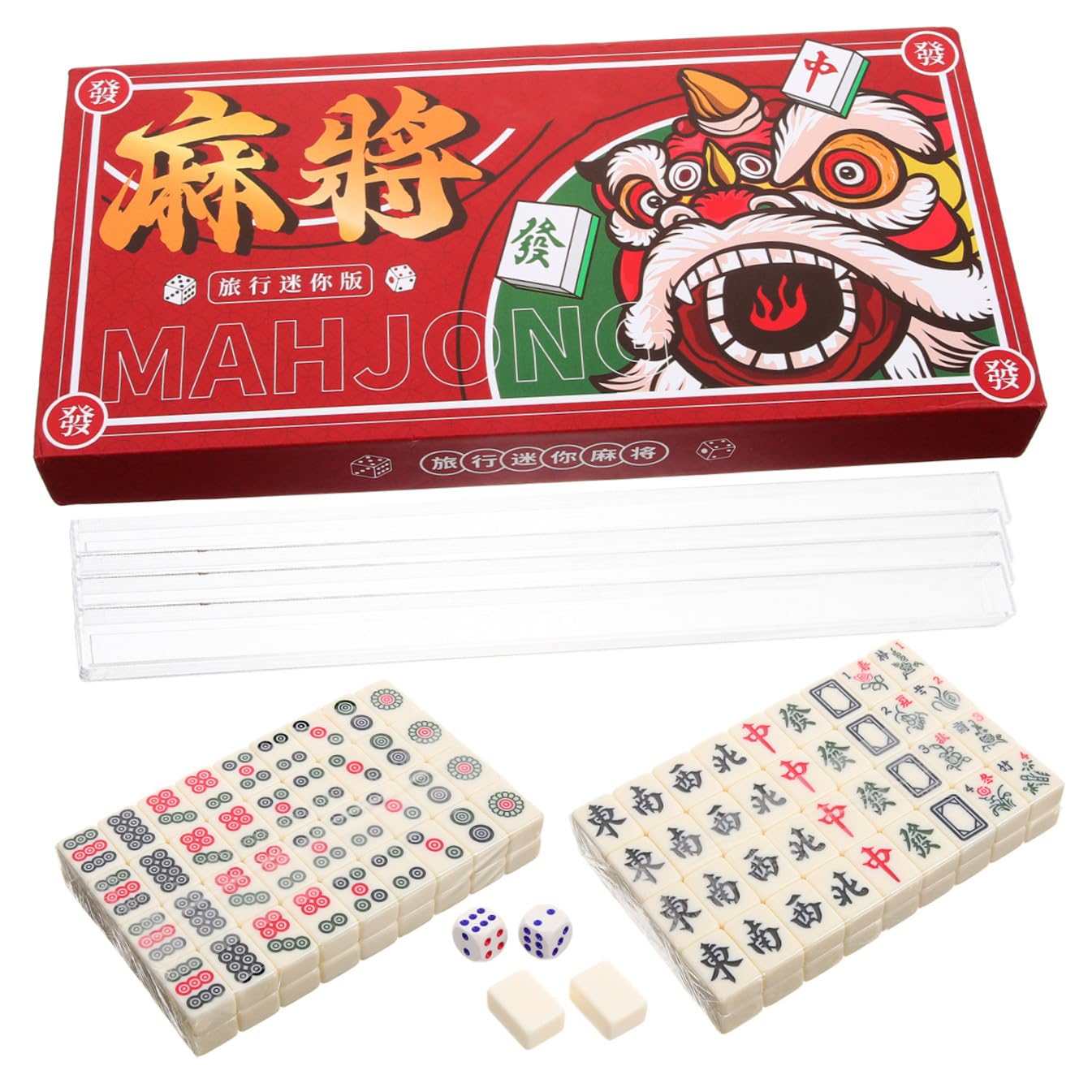 BESPORTBLE Tragbares Mahjong Brettspiel Satz aus Melamin und PVC mit Komplettem Zubehör Kreatives Kleines Reisespiel für Indoor und Outdoor zur Freizeitgestaltung