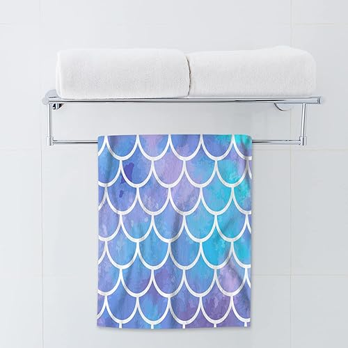 Miniatura 2 de AOYEGO Toallas de baño de sirena azul aguamarina, estilo retro, con escamas de peces marinos, sirena, lentejuelas, toallas de mano para cocina,